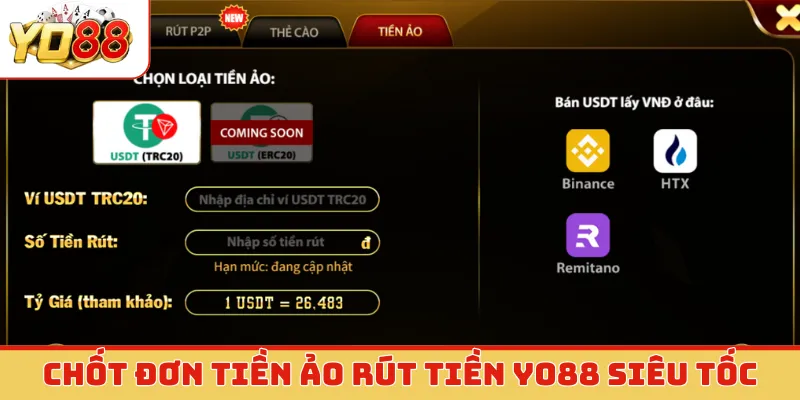 Chốt đơn tiền ảo rút tiền Yo88 siêu tốc
