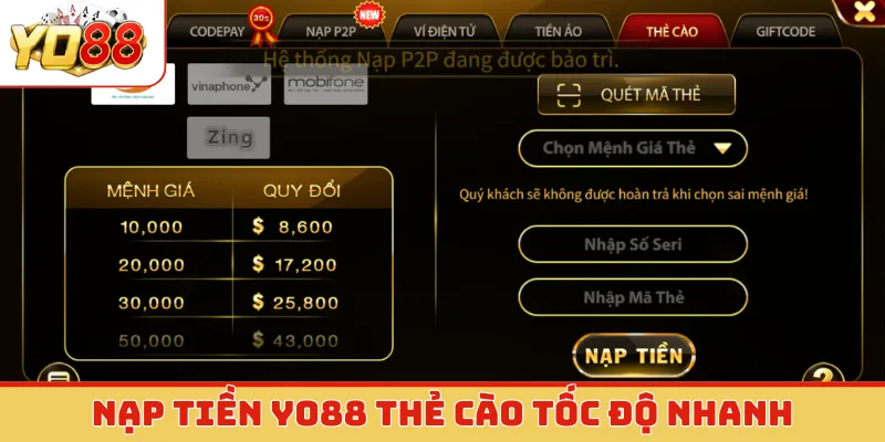 Nạp tiền Yo88 thẻ cào tốc độ nhanh