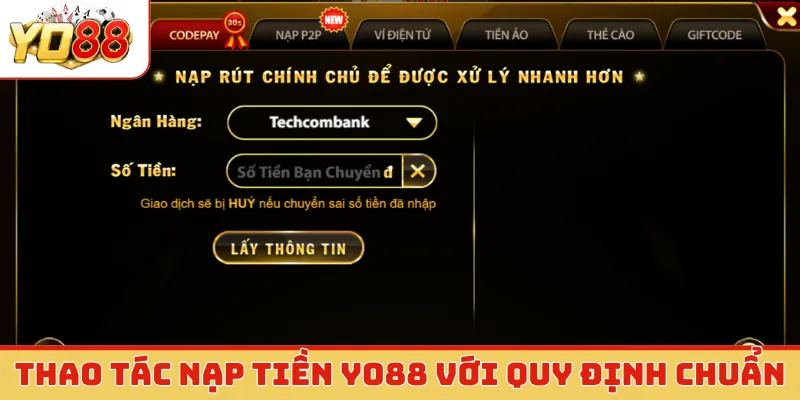 Thao tác nạp tiền Yo88 với quy định chuẩn